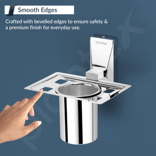Plantex 304 Grade Stainless Steel Tumbler Holder/Tooth Brush Holder for Bathroom Accessories - Crystal (Chrome)