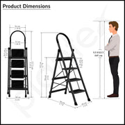 Plantex Steel Ladder for Home/Strong Foldable Wide 4 Step Ladder/Anti-Skid 4 Step Ladder - (Apex - Black)