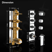 Plantex 3 Way Thermostatic Shower Diverter/Pure Brass Concealed & Exposed 3-Outlet Mixer Valve Body/Multi-Function Bathroom Diverter with Button Control - (Kubix Primium-2587)