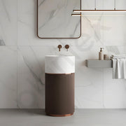 Plantex Pedestal Wash Basin/Acrylic Resin & Quartz Free Standing Wash Basin/Round Basin for Bathroom/Home/Office/Restaurant- (10056, Beige & Brown)