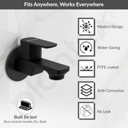 Plantex Single Lever Water Tap for Bathroom with Water-Saving Aerator/Wall Mount Bib Cock with Wall Flange and Teflon Tape/Brass Spindle Bib Tap for Home (Saga-Black)