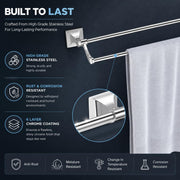 Plantex Stainless Steel Folding Dual Towel Rod/Folding Towel Hanger for Bathroom/Towel Stand/Towel Bar/Bathroom Accessories(24 Inch-Chrome/Silver)