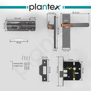 Plantex Heavy Duty Door Lock ÃƒÂ¢Ã¢â€šÂ¬Ã¢â‚¬Å“ Bathroom Door Lock/Mortise 8inch Keyless Plate Handle Set for Home/Bathroom/Store Room/Balcony/Office with Baby Latch (8114, Satin Black & PVD Choco)