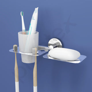 Plantex Brass-Made soap and Brush Holder Stand for Bathroom and wash Basin (Chrome-Silver)