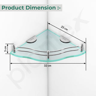 Plantex Wall Mounted Corner Glass Shelf for Bathroom/Corner Shelf for Kitchen/Transparent Glass Shelf, Flower Shape (9x9 Inches - Pack of 2)