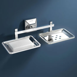 Plantex 304 Grade Stainless Steel Dual Soap Holder for Bathroom/Wall Mounted Soap Holder/Double Soap Dish/Bathroom Accessories - Squaro (Chrome)