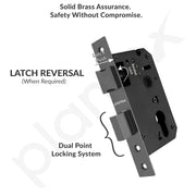 Plantex Door Lock for Home /6-Lever Lock Mechanism with 3 Years of Warranty/Heavy-Duty Door Lock Handle Set with 3 Keys, Brass Lock Body & Cylinder - (8129-Grey)