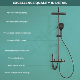 Plantex LED 4 in 1 Shower Panel Full Set for Bathroom with Digital Temperature & Duration Display/Bathroom Shower System with Hot & Cold Water Mixer (HS-8033)