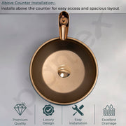 Plantex Ceramic Round Washbasin for Bathroom/Designer Tabletop Wah Basin/Counter Top Basin/Vessel Sink for Hotel/Restaurant/Living Room(NC-642,16 x 16 x 6.5 Inch)