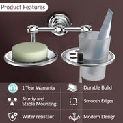 Plantex Platinum Stainless Steel 304 Grade Skyllo 2in1 Soap Dish with Tumbler Holder/Soap Stand/Tooth Brush Holder/Bathroom Accessories(Chrome) - Pack of 1