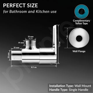 Plantex Pure Brass Angular Stop Cock/Stop Cock for Bathroom/Angular Valve for Wash Basin Connection with Brass Wall Flange & Teflon Tape - Pack of 1 (3205, Chrome)