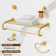 Plantex 304 Grade Stainless Steel Bathroom Accessories Set of 5 - Towel Rack/Napkin Ring/Soap Dish/Toothbrush Holder/Robe Hanger - Daizy (Golden)