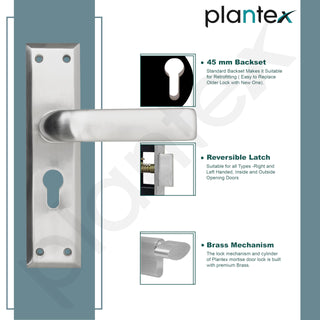 Plantex Heavy-Duty Door Lock Set - Main Door Lock Handle Set/6-Lever Lock Mechanism with 3 Years of Warranty/Mortise Lock with 3 Keys, Brass Lock Body & Cylinder(PTP-03 Matt)