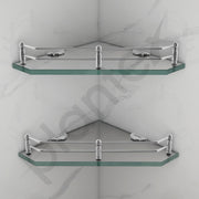Plantex Glass Corner Shelf for Bathroom Wall/Kitchen Corner Glass Shelf/Wall Storage Shelf Transparent Glass (9x9 Inches - Pack of 2)