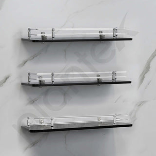 Plantex Wall Mount Glass Shelf for Bathroom/Shelves for Kitchen/Black Glass Shelf, Polished (15x6 Inches - Pack of 3)