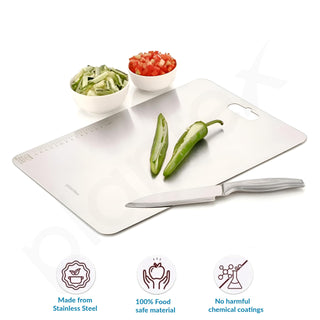 Plantex Stainless Steel Chopping Board for Kitchen Use/Rust-Proof Vegetable Cutting Board with Hygenic Surface (Chrome, Pack of 1, 31 x 20.5 cm)