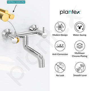 Plantex Pure Brass ICO-916 Non Telephonic Wall Mixer with Water Saving Technology Tap/Mixer Tap for Bathroom with Brass Wall Flange and Teflon Tape-7 Year Warranty (Mirror Chrome)