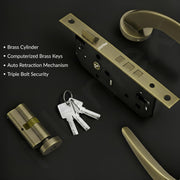 Plantex Door Lock for Home/Main Door Lock Set/Mortise Lock Set with Brass Lock Body & Cylinder & 3 Years of Warranty (7128, Brass Antique)