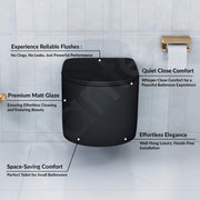 Plantex Commode for Toilet/Ceramic Wall Hung Toilet with Soft Close Toilet Seat/Rimless and Washdown Western Commode - P Trap (Round, Matt Black)