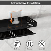 Plantex Self Adhesive Bathroom Shelf/Bathroom Organizer Without Drill/Stainless Steel Kitchen Wall Rack Shelf-Pack of 1 (12 x 4 Inch - Black)