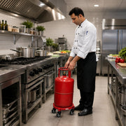Plantex Cylinder Trolley with Wheels/Heavy Duty GI Steel Gas Stand with 4 Caster Wheels/Cylinder Stand for Home/Kitchen/Restaurant/LPG Gas Stand Trolley (Red, Pack of 1)