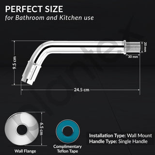 Plantex Pure Brass Long Body Bib Cock Water Tap for Bathroom with Water Saving Aerator/Wall Mount Tap with Brass Wall Flange and Teflon Tape -7 Year Warranty by Plantex (MAG-1202, Chrome)