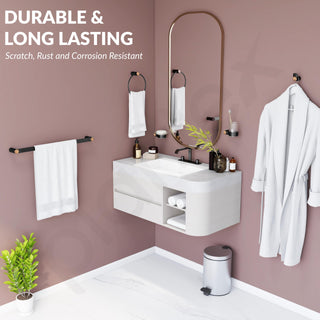 Plantex Bathroom Accessories Set/Frosted Glass Soap Holder & Tumbler Holder/Towel Rod/Napkin Holder/Robe Hook/Bathroom Accessories - Set of 5 (Black & Rose Gold)