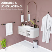 Plantex Bathroom Accessories Set/Frosted Glass Soap Holder & Tumbler Holder/Towel Rod/Napkin Holder/Robe Hook/Bathroom Accessories - Set of 5 (Black & Rose Gold)