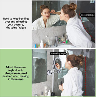 Plantex Brass and 304 Stainless-Steel Magnifying Mirror with LED/Makeup Mirror with Light/Zoom Mirror- 5x/1x Magnification (8 Inch-Chrome/Wall Mount)