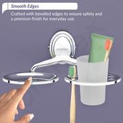 Plantex Stainless Steel 304 Grade 2 in1 Soap Dish with Tumbler Holder/Soap Stand/Tooth Brush Holder/Bathroom Accessories (Cubic - Chrome)