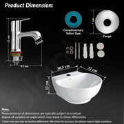 Plantex Ceramic Basin with Stainless Steel Pillar Cock/Wall Hung Basin/Deck Mount Tap/Basin for Bathroom - (Rosy - Combo)