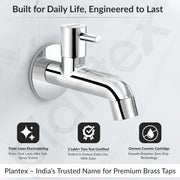 Plantex Pure Brass ICO-902 Bib Cock Water Tap with Water Saving Aerator/Water Tap for Bathroom with Brass Wall Flange and Teflon Tape- 7 Year Warranty (Long Body-Chrome)