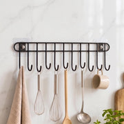 Plantex Hook Rail/GI Steel Hooks for Wall Without Drilling/Self Adhesive Hook Rail for Clothes/Towel - Pack of 1 (11 Hooks, Black)