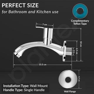 Plantex AQ-1402 Pure Brass Bib Cock Water Tap with Water Saving Aerator/Bib Tap with Brass Wall Flange & Teflon Tape-7 Year Warranty (Mirror Chrome Finish)