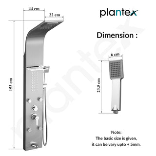 Plantex 304 Grade Stainless Steel Shower Panel/6 in 1 Shower System/Handshower with Waterfall Outlet/Tub Spout/Body Massage Spray With Hot &cold Mixer- (1015, Chrome)