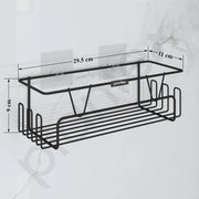 Plantex Bathroom Organiser Without Drill/Shelf for Wall Adhesive Black/GI Steel Shelf for Bathroom with Side Hooks/Washroom Accessories Set - Powder Coated (Pack of 2)