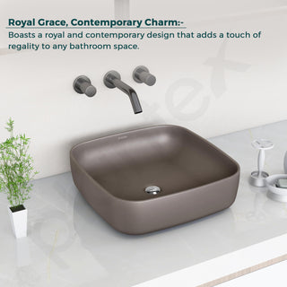 Plantex Platinum Ceramic Tabletop Square Wash Basin/Countertop Bathroom Sink (Choco, 16 x 16 x 5 Inch)