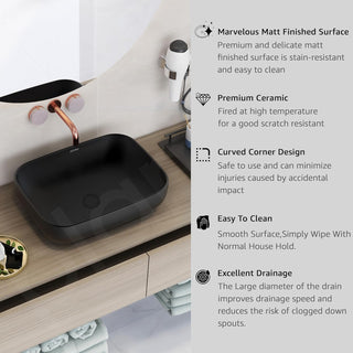 Plantex Ceramic Black Wash Basin for Bathroom/Table Top Basin/Washbasin for Bathroom (Matt Black - 18 x 13 x 5.5 Inch)