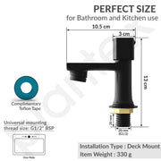 Plantex Pillar Tap for Wash Basin with Water Saving Aerator and Brass Spindle/Quarter Turn Basin Tap with Teflon Tape/Pillar Cocke for Wash Basin - Pack of 1 (Black)