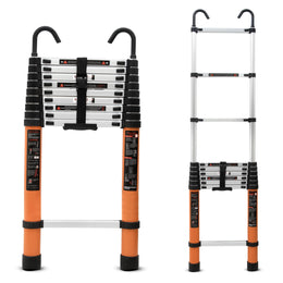 Plantex 3.8m (12.5 ft.) Aluminium Telescopic Ladder/13-Step Portable Ladder with Removable Hooks/Foldable Multipurpose Collapsible Ladder for Home & Outdoor Use/2 Year of Warranty By Plantex-(Orange)