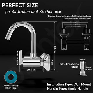 Plantex Pure Brass Sink Mixer Tap Hot and Cold with 360° Swivel Spout/Sink Tap for Kitchen Basin with Brass Wall Flange & Teflon Tape-7 Year Warranty (BAL-514)