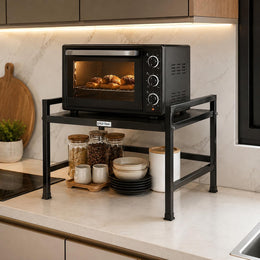 Plantex Oven Stand for Kitchen/Microwave/Oven Stand/Multiple use/Kitchen Storage Rack - Tiered Storage Shelf, Premium - (Black) Metal