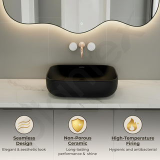 Plantex Ceramic Black Wash Basin for Bathroom/Table Top Basin/Washbasin for Bathroom (Matt Black - 18 x 13 x 5.5 Inch)