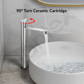 Plantex Pure Brass High Neck Pillar Tap for Wash Basin with Teflon Tape/Tabletop Wash Basin Tap/Pillar Cock with 7 Year Warranty (FLO-804-Mirror Chrome)