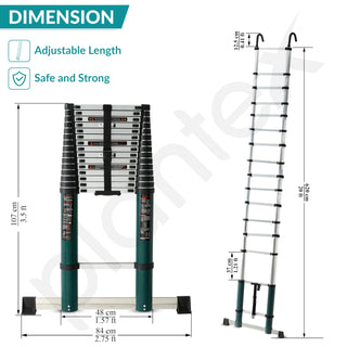 Plantex 6.2m (20.5 ft.) Aluminium Telescopic Ladder/16-Steps Portable Ladder with Removable Hooks/Foldable Multipurpose Collapsible Ladder for Home & Outdoor Use/2 Years of Warranty By Plantex-(Green)