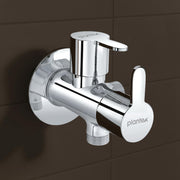 Plantex FLO-808 Pure Brass 2-Way Angle Valve/Angle Cocke for Bathroom With Brass Wall Flange & Teflon Tape (Mirror-Chrome Finish)