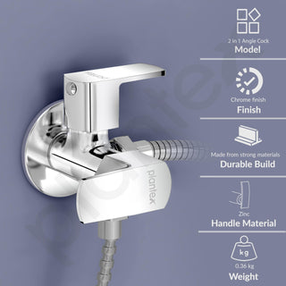 Plantex 2 in 1 Angle Valve with Brass Spindle/Angle Cocke for Bathroom/2 Way Angle Valve Wall Flange and Teflon Tape - Pack of 1 (Saga, Chrome)