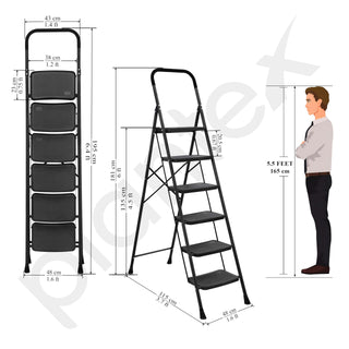 Plantex Alloy Steel 6 Step Ladder For Home/Foldable Strong Wide Step Ladder/Anti- Skid 6 Step Ladder - (Black & Grey)