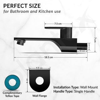 Plantex Pure Brass ORN-202 Long Body Bib Cock for Bathroom with Water Saving Aerator/Wall Mount BibTap with Wall Flange for Bathroom-7 Year Warranty (PVD Black)