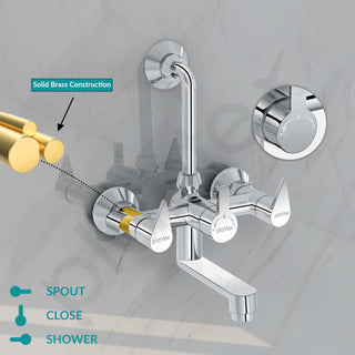Plantex Pure Brass Wall Mixer for Bathroom 2 in 1 with L-Bend Provision for Overhead Shower/Mixer Tap for Bathroom -7 Year Warranty by Plantex -(Pac-1818-Chrome)